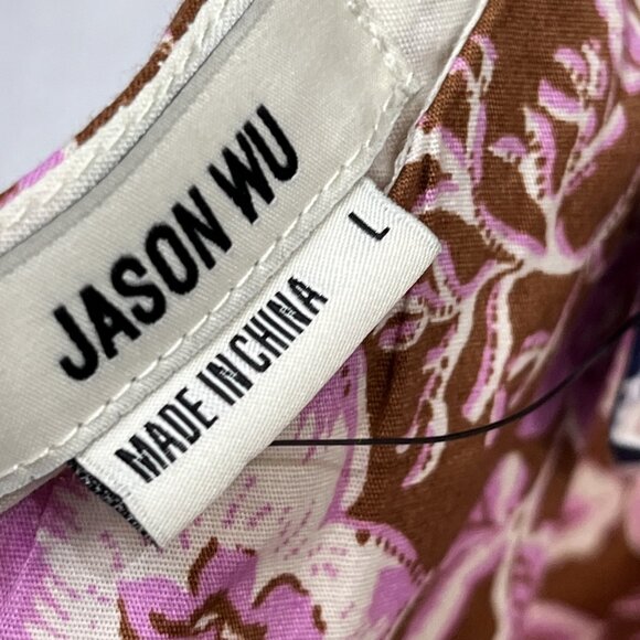 Jason Wu Dress Womens L Mauve One Shoulder Puff Sleeve Belted Floral Mini Party - Picture 7 of 9